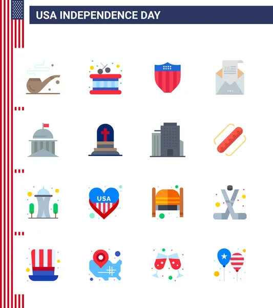 Happy Independence Day Flats Icon Pack Web Print Green City — Διανυσματικό Αρχείο