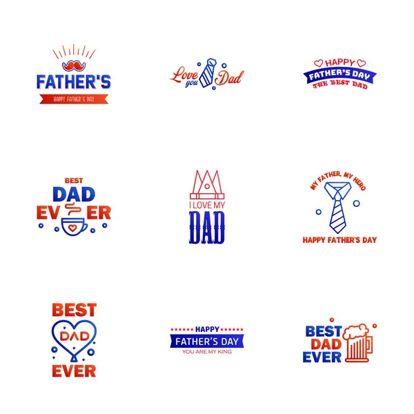 Szczęśliwy Dzień Ojców Kartki Okolicznościowe Zestaw Niebieski Czerwony Typografia Wektora — Wektor stockowy