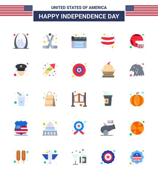 Happy Independence Day Flats Icon Pack Web Print Football Sausage — Stockový vektor