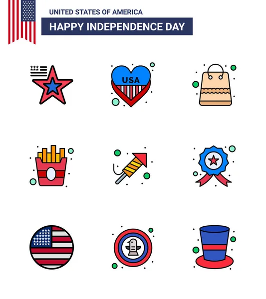Happy Independence Day Usa Förpackning Med Kreativa Platta Fyllda Linjer — Stock vektor