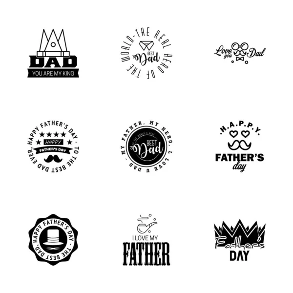 Šťastný Den Otců Black Typography Set Vektorové Symboly Písmena Pozdrav — Stockový vektor