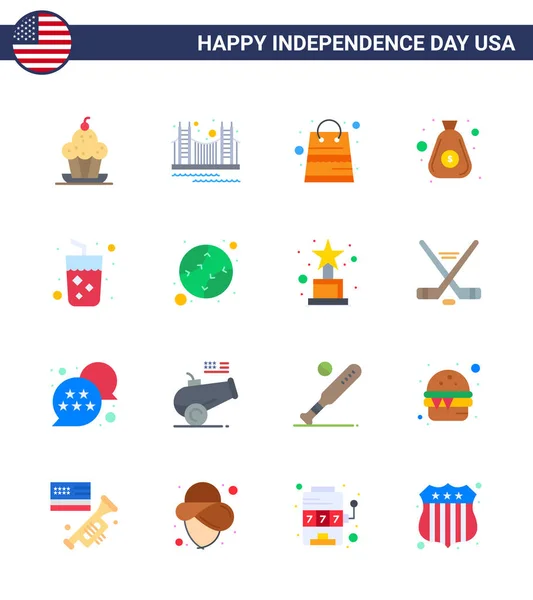 Usa Flat Pack Independence Day Signs Symbols Bag Dollar Landmark — Stockový vektor