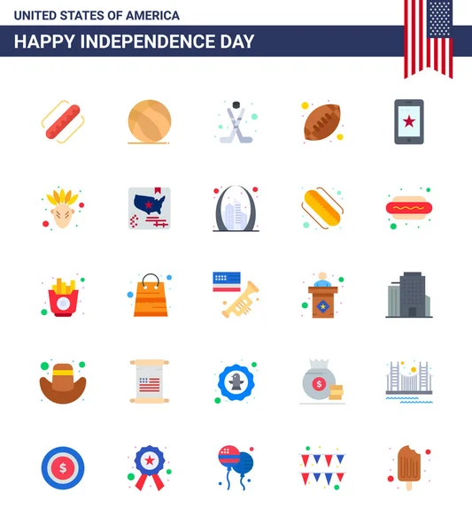 Usa Glücklicher Unabhängigkeitstag Piktogrammset Mit Einfachen Telefonen Amerikanischer Ball Amerikanisch — Stockvektor