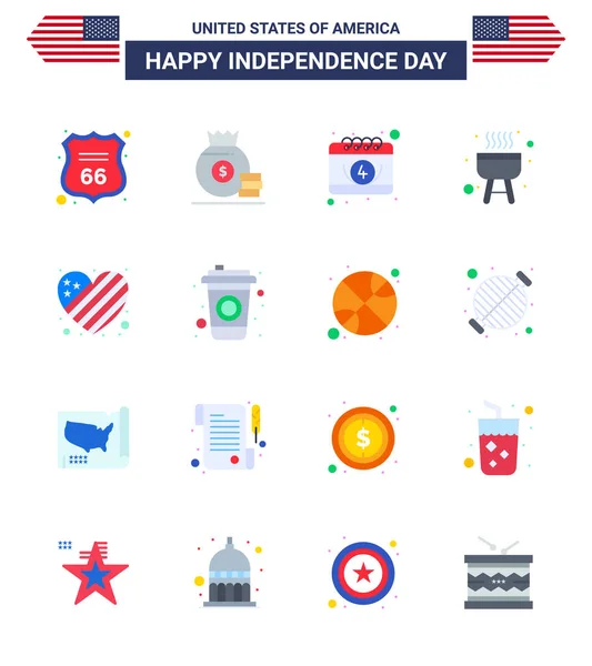 Flat Pack Usa Independence Day Symmbols Heart American American Cook — стоковый вектор