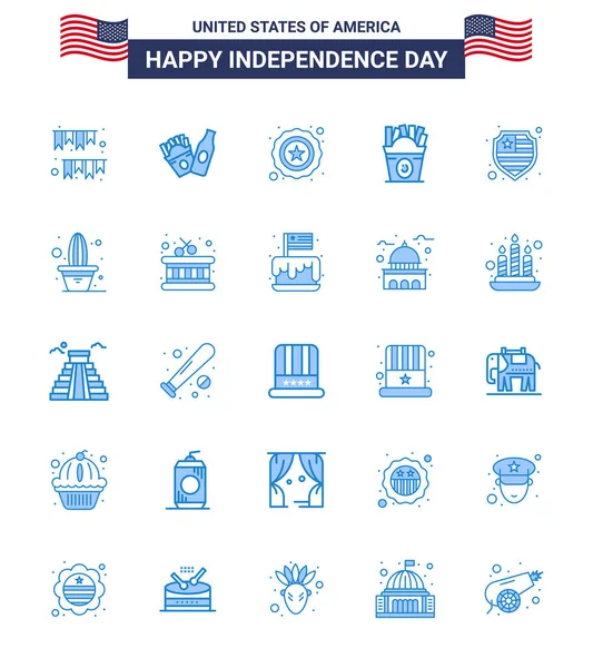 Editable Vector Blue Pack Usa Day Simple Blues Shield American — Stock Vector