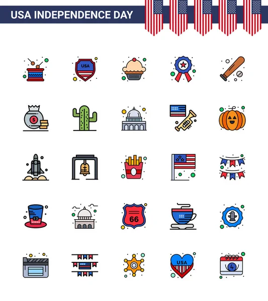 Happy Independence Day Flat Filled Lines Icon Pack Web Print — Stock Vector