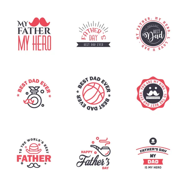 Happy Fathers Day Black Pink Vector Element Set Ленточки Этикетки — стоковый вектор