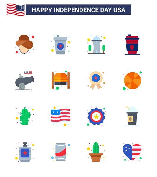 Usa Flat Pack Independence Day Jelek Szimbólumok Habarcs Ágyú Nagy — Stock Vector