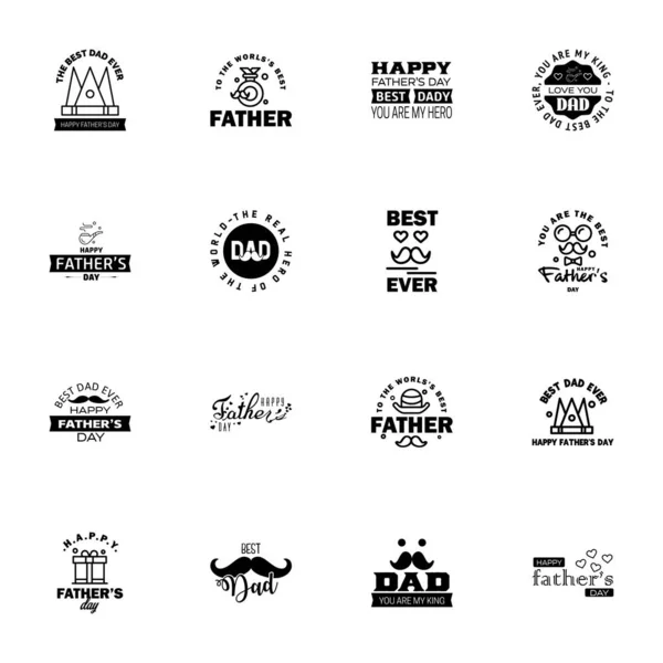 Boldog Apák Napja Fekete Tipográfia Készlet Vektortipográfia Vintage Betű Üdvözlőlapokhoz — Stock Vector