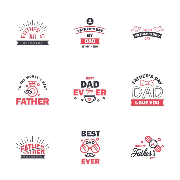 Black Pink Happy Fathers Day Design Collection Conjunto Doze Castanho — Vetor de Stock