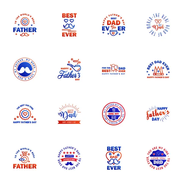 快乐的父亲16天蓝色和红色的排字组 病媒的标志 让我们来取贺卡 T恤的设计 你是最好的爸爸 可编辑向量设计元素 — 图库矢量图片
