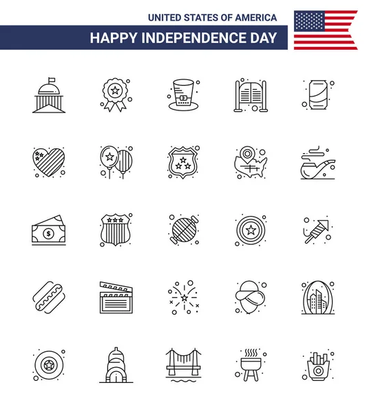 Lot Lignes Modernes Pour Entrée Usa Independence Day Saloon Médaille — Image vectorielle