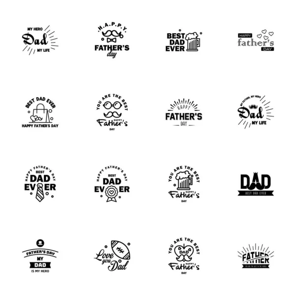 Happy Fathers Day Greeting Hand Lettering Badges Black Typo Isolated — Stock Vector