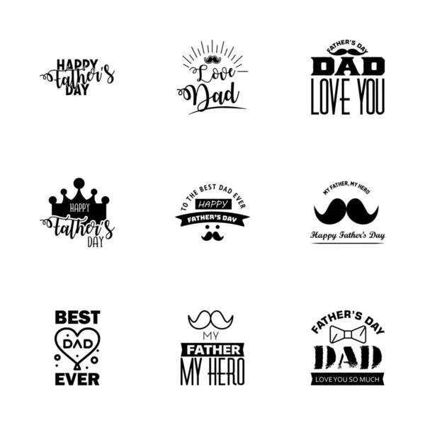 Happy Fathers Day Card Black Set Vector Illustration Editable Vector — Stock Vector