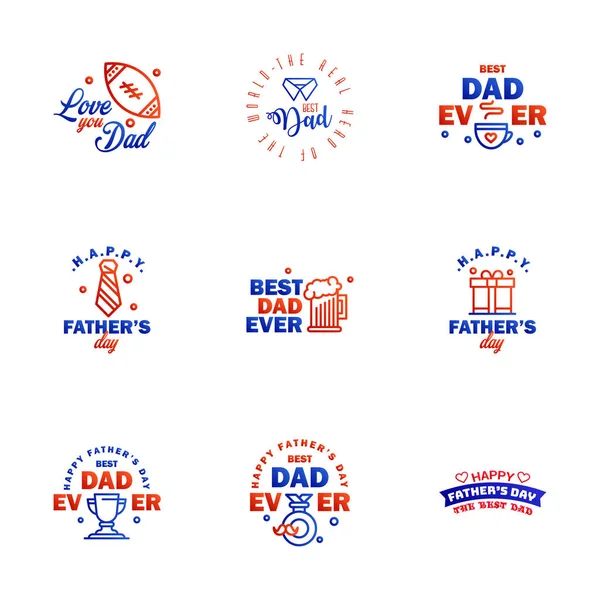 Happy Fathers Day Blue Red Vintage Retro Type Font Illustrator — Stock Vector