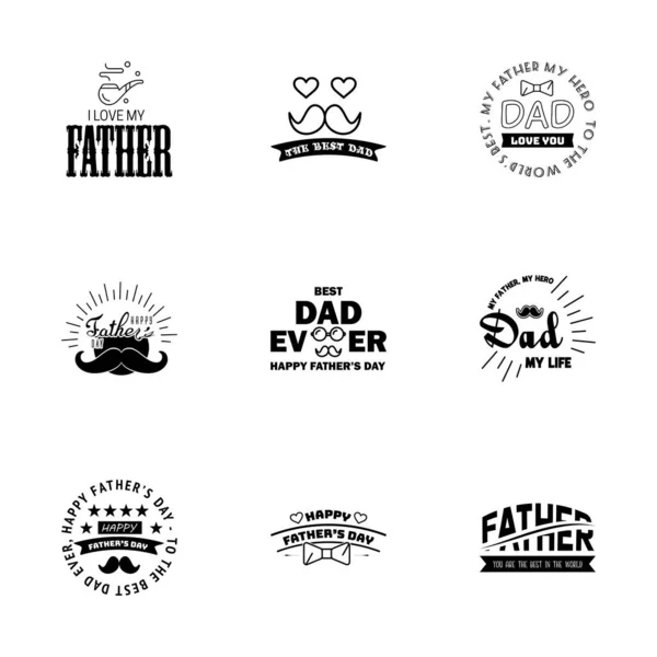 黑色快乐父亲节设计系列 一套12款浅色背景可编辑向量设计元素的棕色老式父亲节设计 — 图库矢量图片
