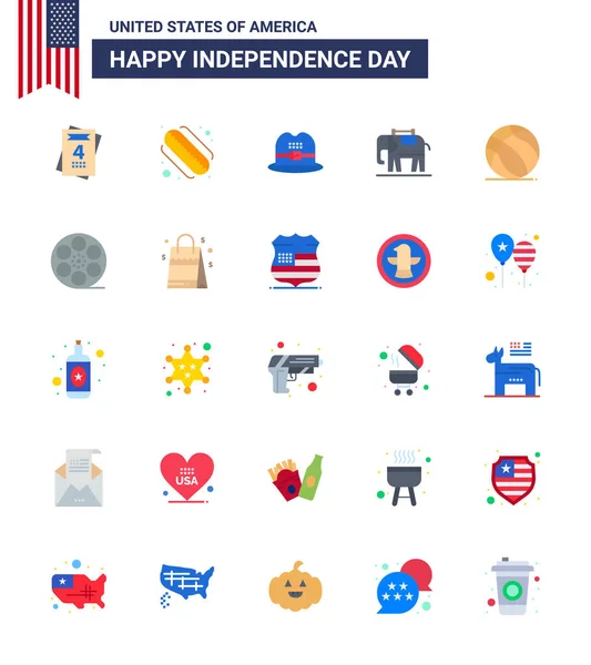 Happy Independence Day Flats Icon Pack Web Print Play Usa — Stockvektor