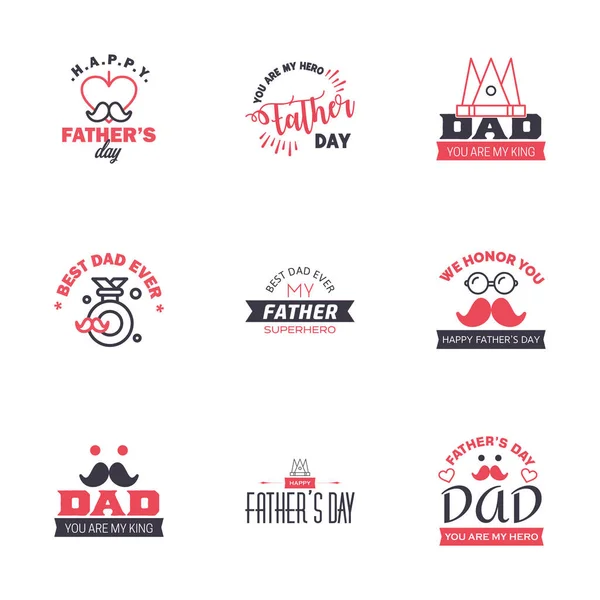 爱你的爸爸卡片为快乐父亲节设计字体收集9黑色和粉色设计 可编辑向量设计元素 — 图库矢量图片