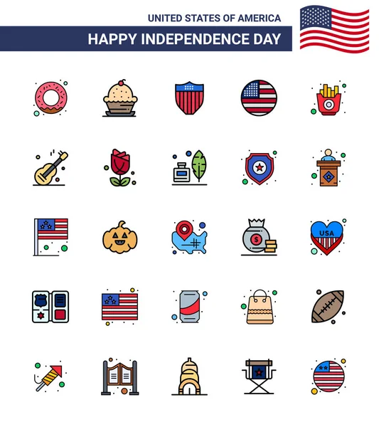 2016 Usa Happy Independence Day Icon Symbols Group Modern Flat — 스톡 벡터