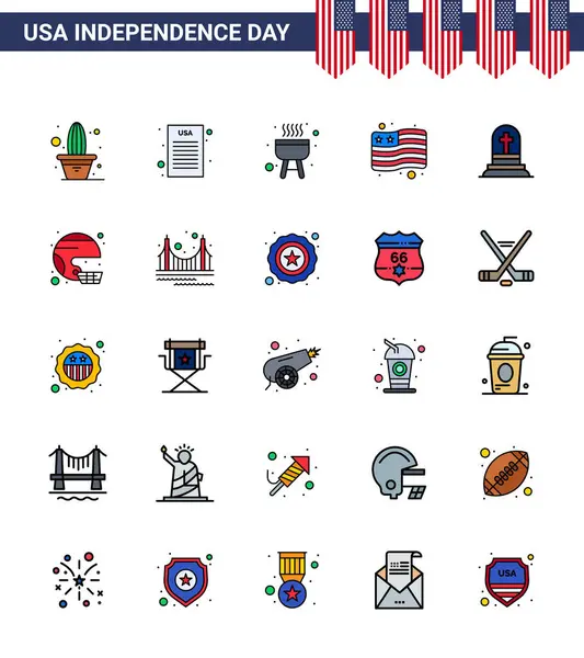 Usa Happy Independence Daypictogram Set Simple Flat Filled Lines American — 스톡 벡터