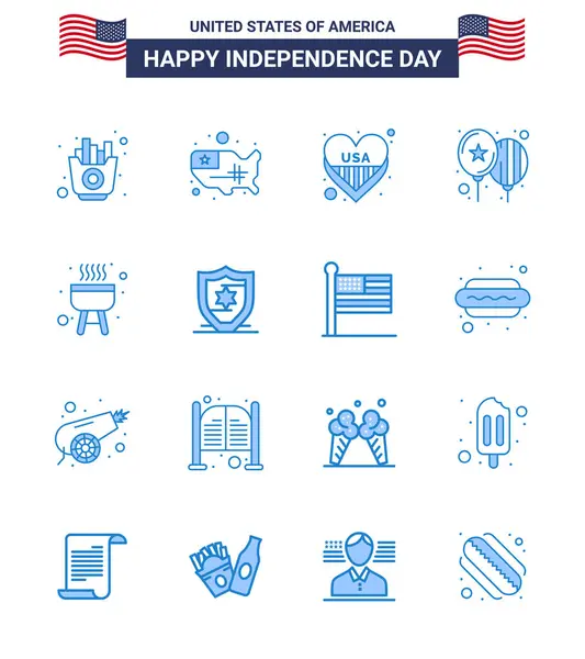 Usa Happy Independence Daypiktogrammset Von Simple Blues Bbq Party American — Stockvektor