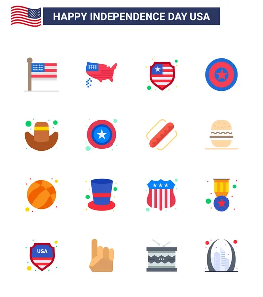 Flat Pack Usa Independence Day Σύμβολα Του Καπέλου Αμερικάνικο Αμερικάνικο — Διανυσματικό Αρχείο