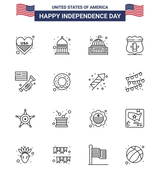 Usa Independence Day Line Set Usa Pictograms Flag American Place — Stock Vector