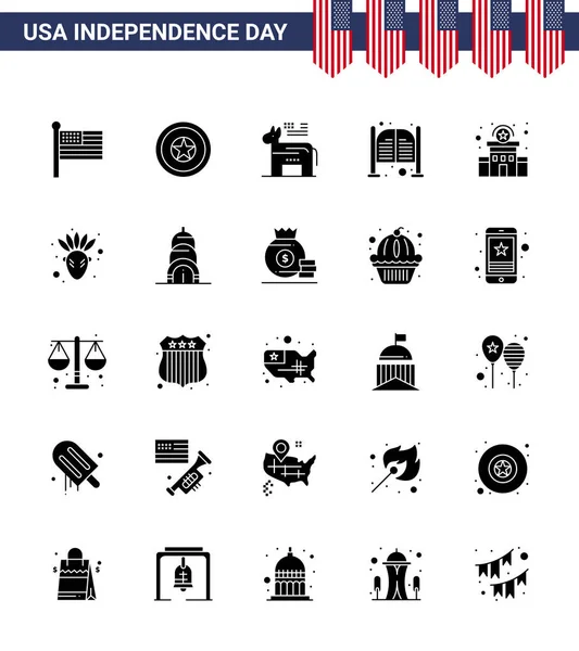 Happy Independence Day Solid Glyph Icon Pack Für Web Und — Stockvektor