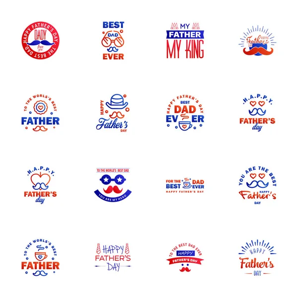 Blue Red Set Vector Happy Fathers Day Typografie Vintage Icons — Stockový vektor