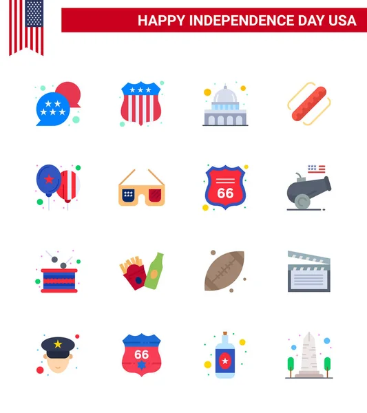 Pack Plat Symboles Jour Fête Indépendance Des États Unis Ballons — Image vectorielle