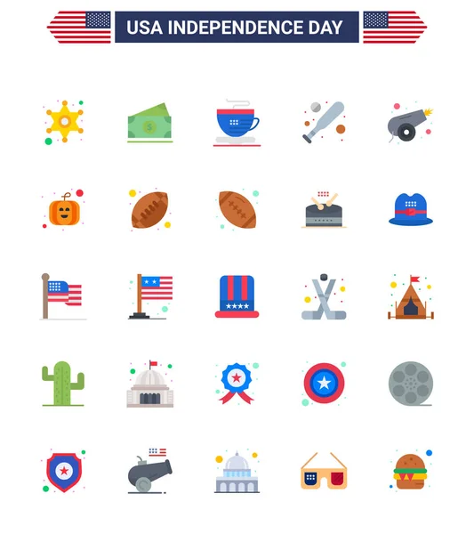 Stock Icône Vectorielle Pack American Day Signes Symboles Plats Pour — Image vectorielle