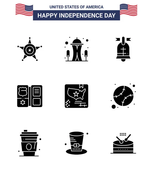 Group Solid Glyphs Set Independence Day United States America Flag — Stock Vector