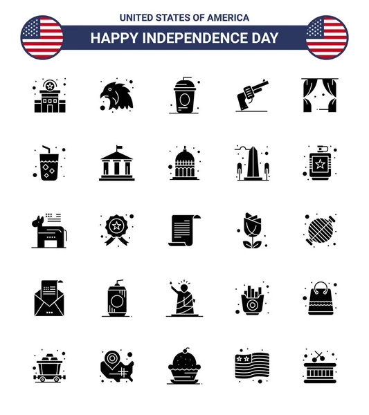 Eua Solid Glyph Pack Independence Day Sinais Símbolos Lazer Americano — Vetor de Stock