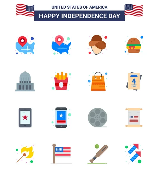 Big Pack Usa Happy Independence Day Usa Vector Flats Editable — Stockový vektor