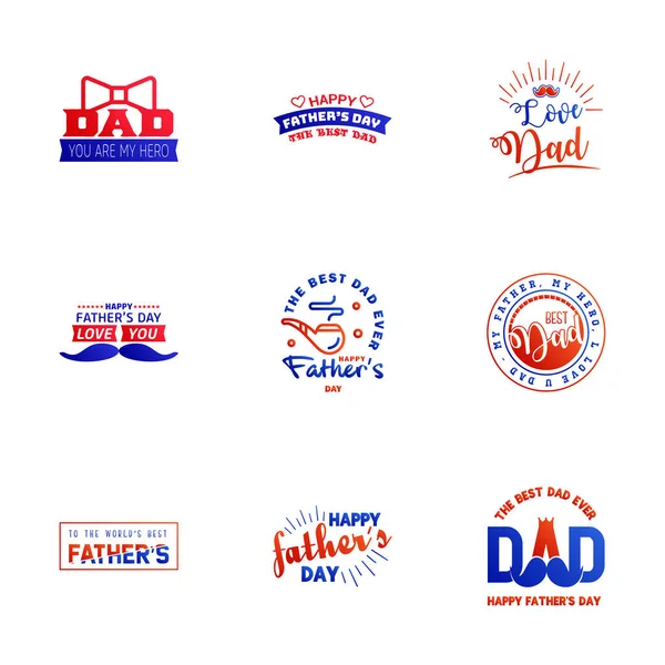 Happy Fathers Day Gratulationskort Blå Och Röd Kalligrafi Vektorillustration Redigerbara — Stock vektor