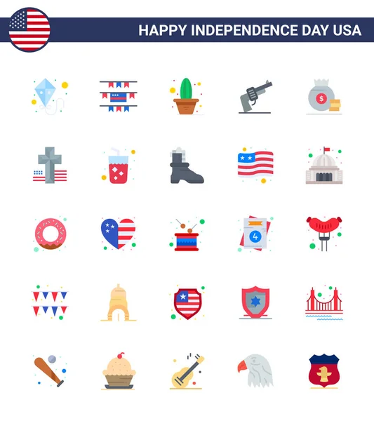 Usa Flat Pack Independence Day Znaki Symbole Amerykańskiego Torba Roślina — Wektor stockowy