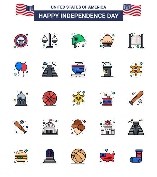 Happy Independence Day Flat Filled Lines Icon Pack Web Print — 스톡 벡터