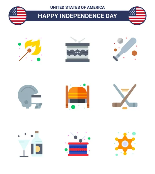 Happy Independence Day Usa Pack Creative Flats Saloon Bar Helmet — Stock Vector