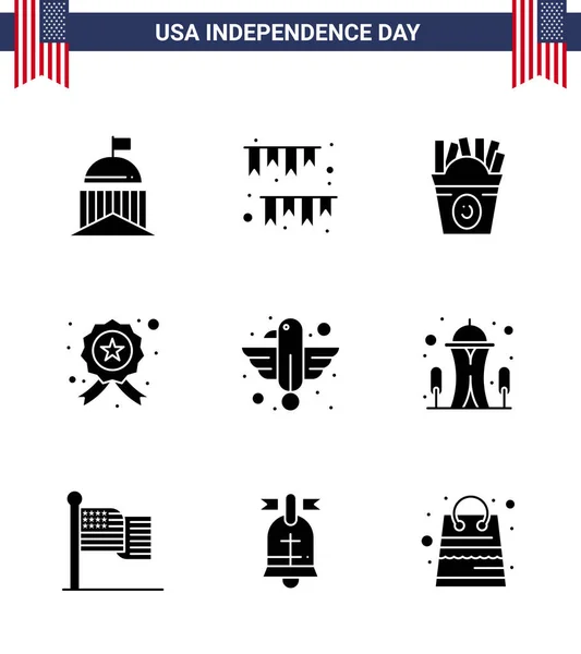 Set Von Usa Day Icons American Symbols Independence Day Zeichen — Stockvektor