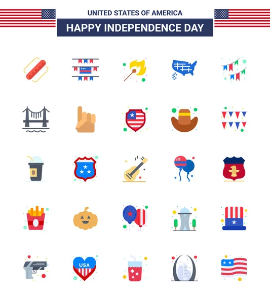 Happy Independence Day Usa Pack Creative Flats Decoration American Fire — 스톡 벡터