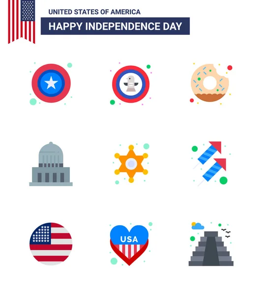 Happy Independence Day 4Th July Ensemble Appartements Pictogramme Américain Des — Image vectorielle
