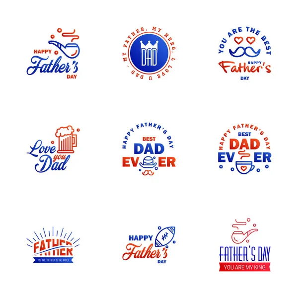 Set Happy Fathers Day Elements Azul Rojo Ilustración Vectorial Elementos — Vector de stock