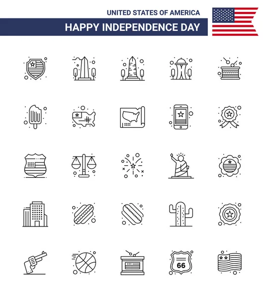 Happy Independence Day Packung Mit Linien Zeichen Und Symbole Für — Stockvektor