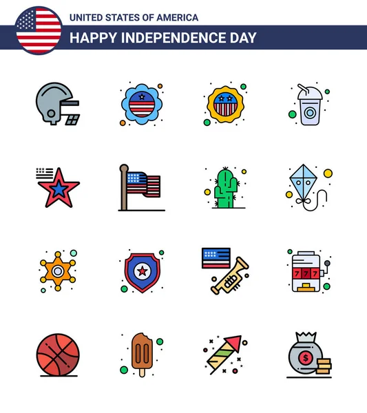 Happy Independence Day Usa Pack Creative Flat Filled Lines Flag — 스톡 벡터
