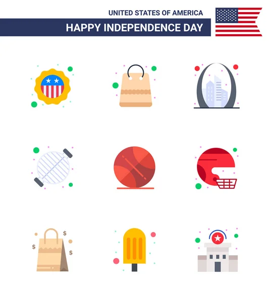 Usa Happy Independence Daypictogram Set Simple Flats Party Bbq Arch — Stock Vector