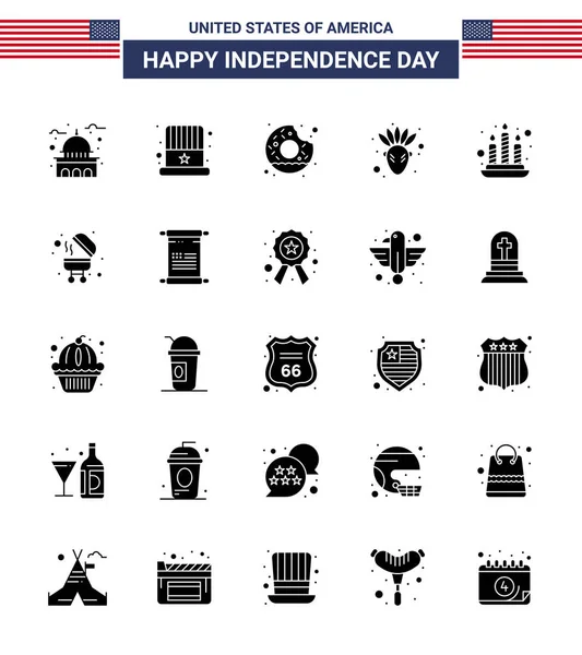 Solid Glyph Pack Usa Independence Day Σύμβολα Της Φωτιάς Ευχαριστίες — Διανυσματικό Αρχείο