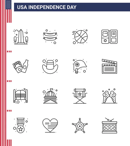 Förpackning Med Usa Självständighetsdagen Fira Linjer Tecken Och Juli Symboler — Stock vektor