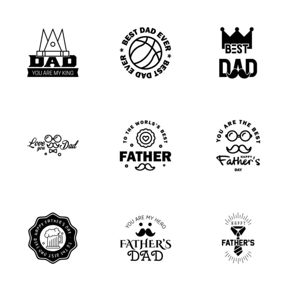 Happy Fathers Day Black Vector Element Set Bänder Und Beschriftungen — Stockvektor