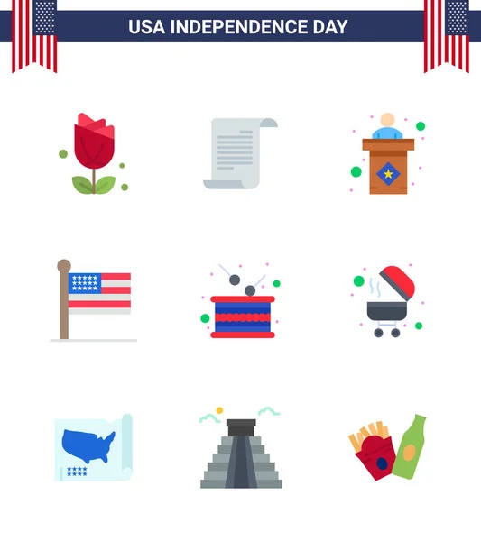 Signes Plats Pour Tambour Fête Indépendance Des États Unis États — Image vectorielle