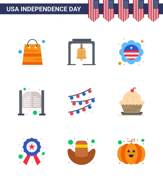 Stock Vector Icon Pack American Day Linea Segni Simboli Buntings — Vettoriale Stock